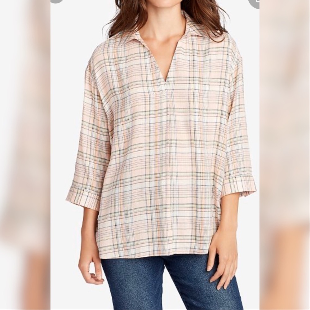 william Rast Maisie Criss Cross Plaid Top NWT